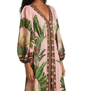 NWOT Farm Rio Amazonia Forest Linen Midi Dress Size XL